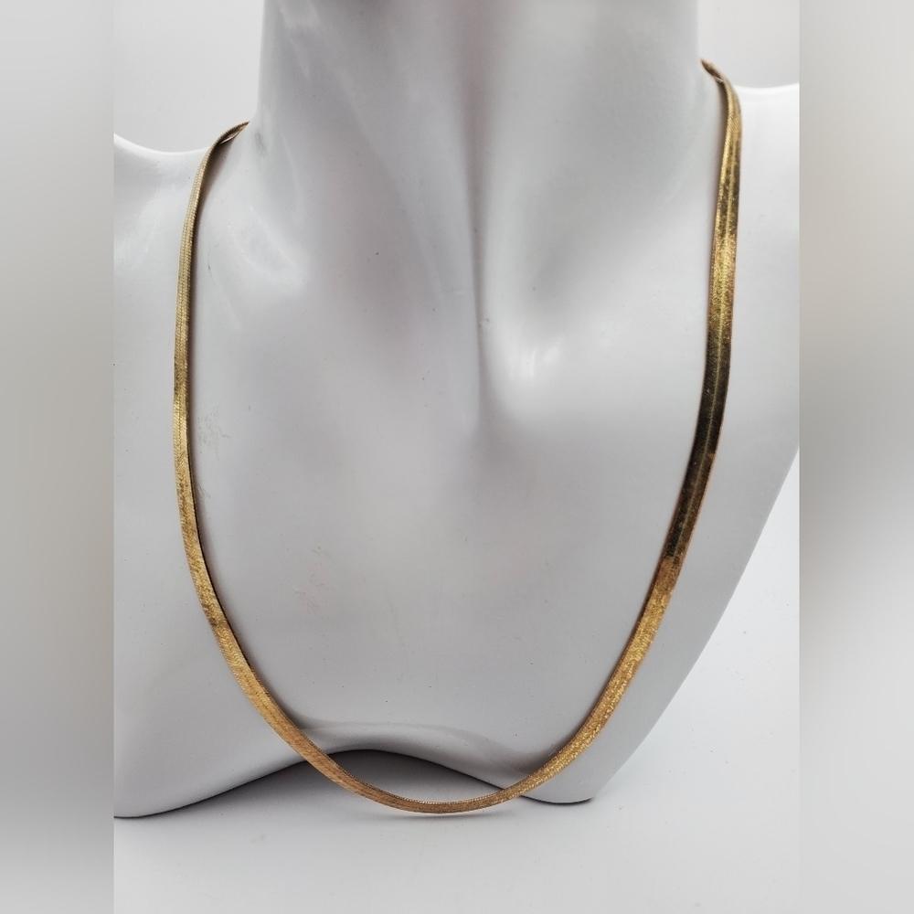 Liquid gold tone herringbone trending vintage necklace‎ unisex N2323